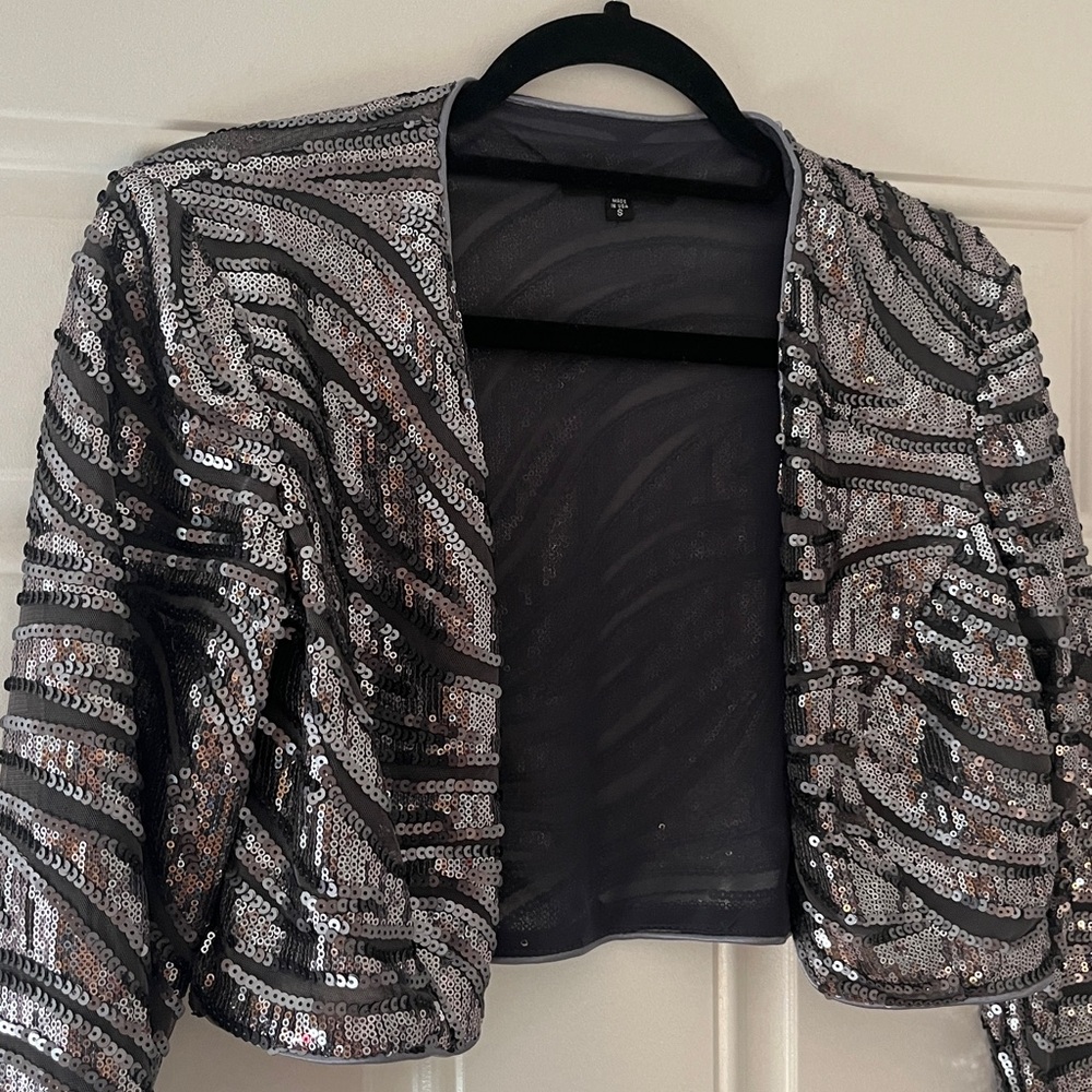 Marina Sequin Bolero Jacket Size S Gunmetal Silver Grey NWT